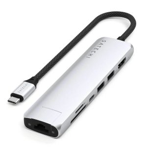 Satechi 7-in-1 USB-C Slim Multiport Adapter with Ethernet (Silver)