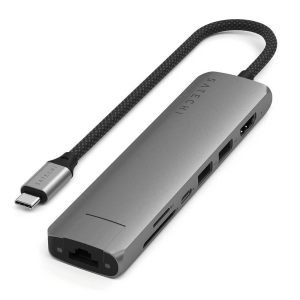 Satechi 7-in-1 USB-C Slim Multiport Adapter with Ethernet (Space Grey)