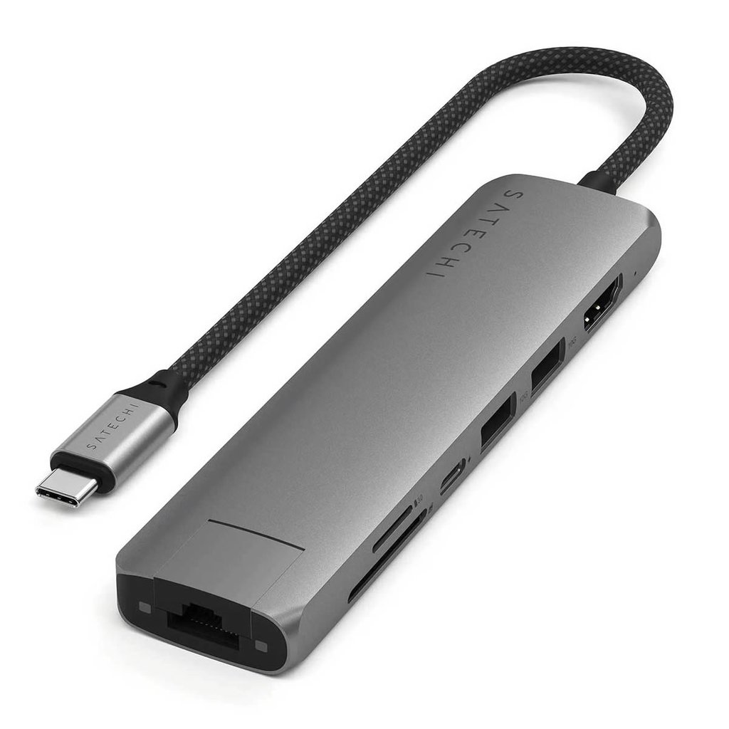 Satechi 7-in-1 USB-C Slim Multiport Adapter with Ethernet (Space Grey)