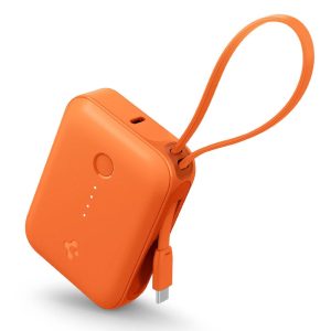 Spigen 10,000mAh Portable Charger with built-in USB-C cable Orange