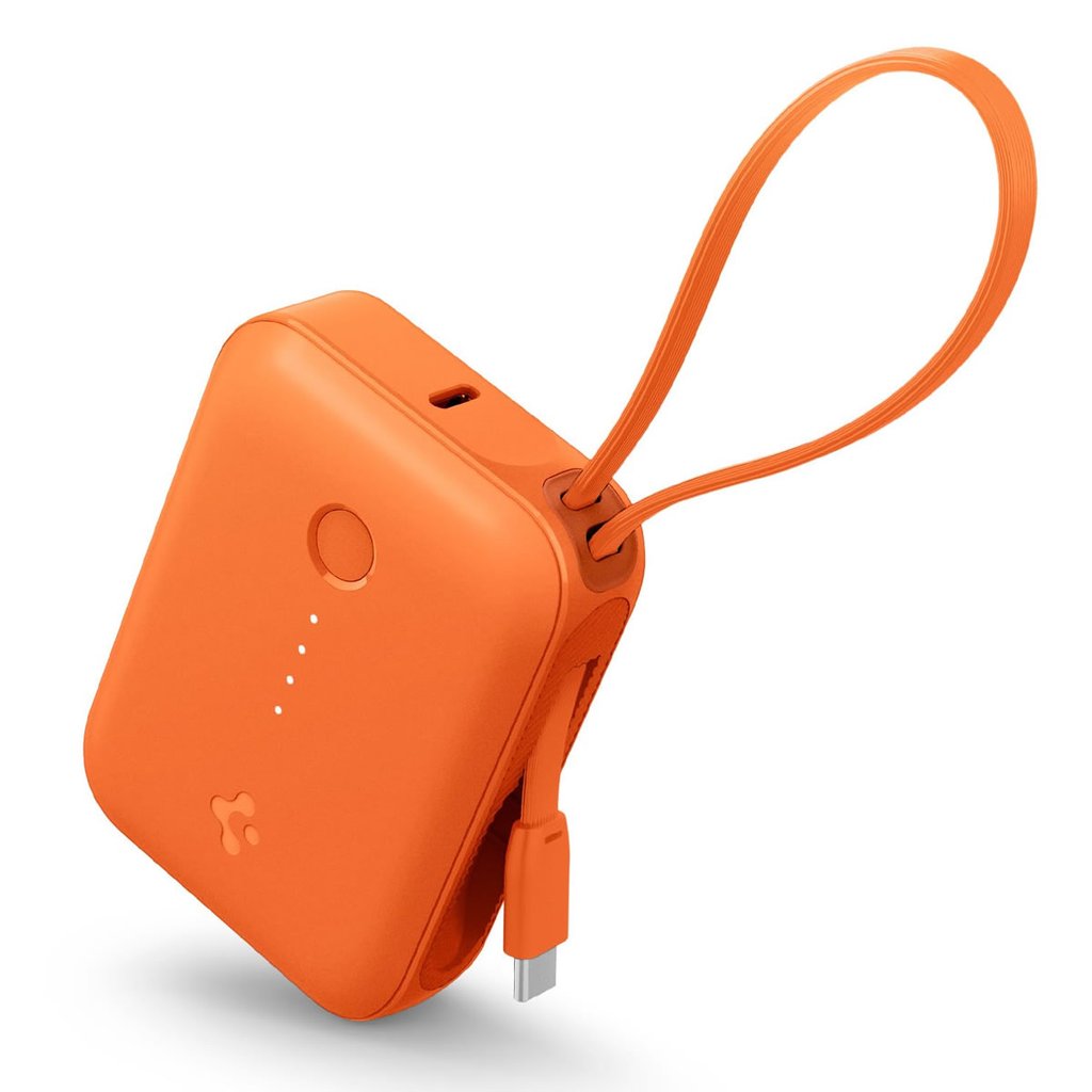 Spigen 10,000mAh Portable Charger with built-in USB-C cable Orange