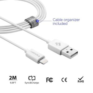 Spigen MFI Certified Lightning to USB Charge and Sync Cable (2 Meters) - White