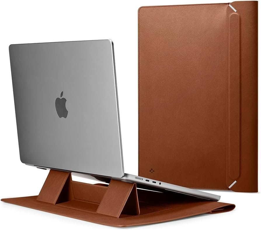 Spigen Valentinus S - Leather sleeve & stand for Laptop 14" Brown