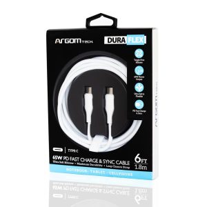 Argom FAST CHARGE Type-C to Type-C -65W 1.8M/6FT - WHITE
