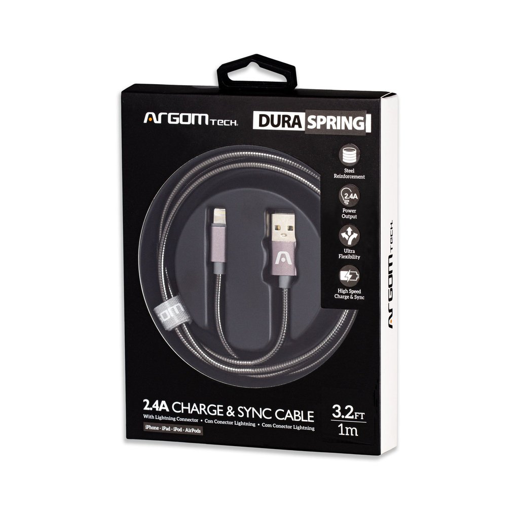 Argom Lightning to USB 2.0 - Metal Braided Body - Metal Connector Tough Pull - Fast