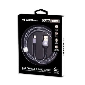 Argom Micro USB to USB 2.0 - Nylon Braided - Metal Connector - Flexible Cable Joint