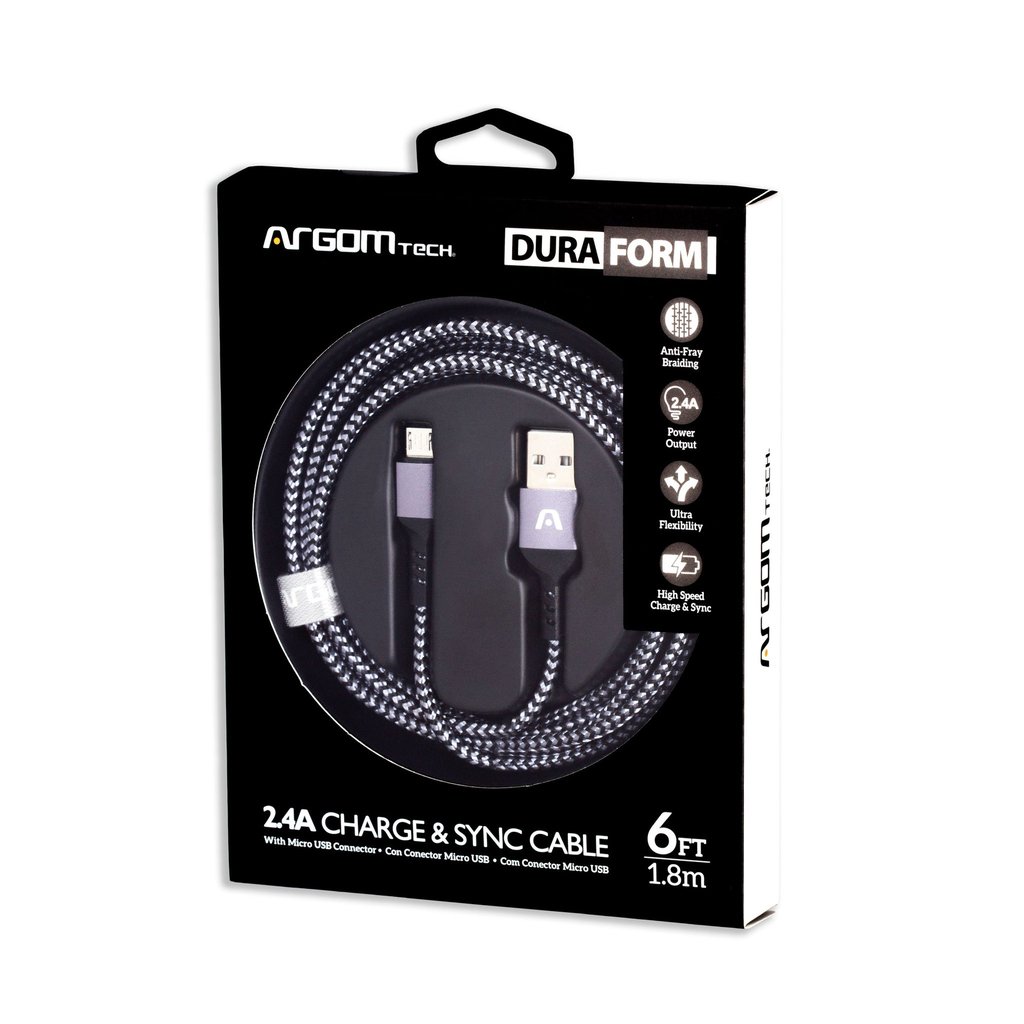 Argom Micro USB to USB 2.0 - Nylon Braided - Metal Connector - Flexible Cable Joint