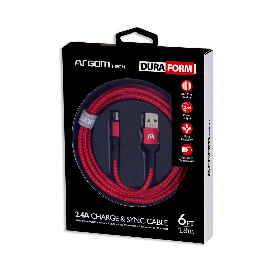 Argom Micro USB to USB 2.0 1.8M/6FT - RED