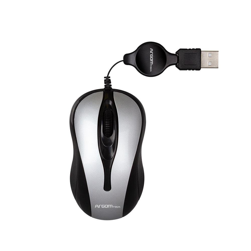 Argom Retractable Optical Mouse 1000 DPI USB - Grey