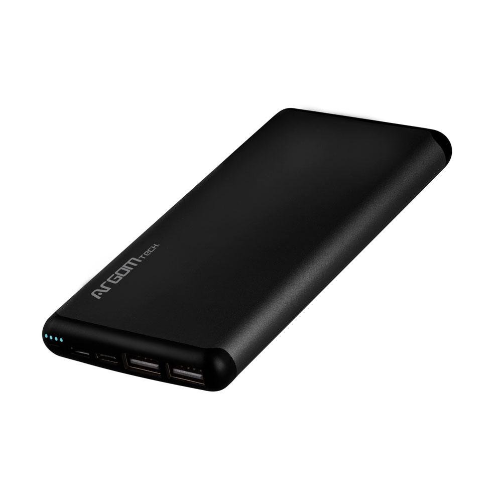 Argom S12 Slim-Aluminum Power Bank 12,000 mAh - Black - Dual Input Micro-USB / Type-