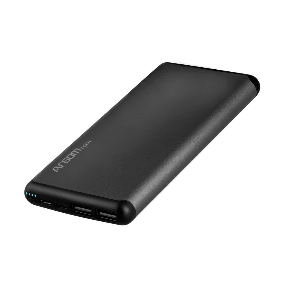 Argom S12 Slim-Aluminum Power Bank 12,000 mAh - Silver - Dual Input Micro-USB / Type