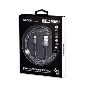 Argom Type-C to USB 2.0 - Nylon Braided -Metal Connector -Flexible Cable Joint - Fas